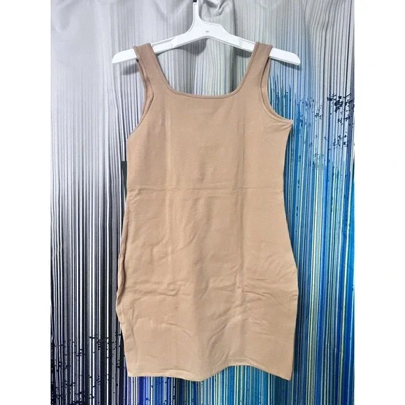 Wild Fable Camel Sleeveless Bodycon Mini Scoop Neck Dress Size L or Large - Picture 3 of 7